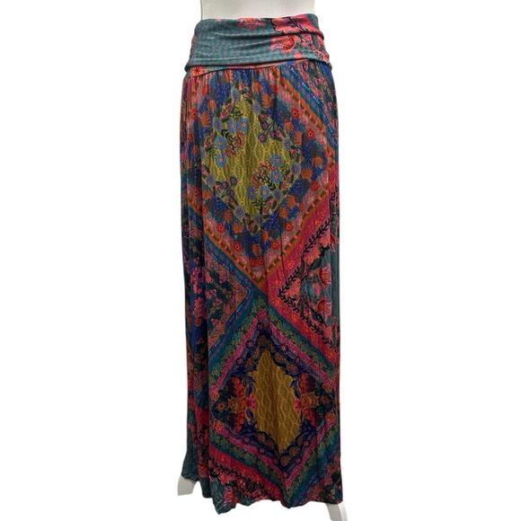 Natural Life NWT Stretch Jersey Maxi Skirt Multicolor Patchwork Hippie Festival - Picture 3 of 10